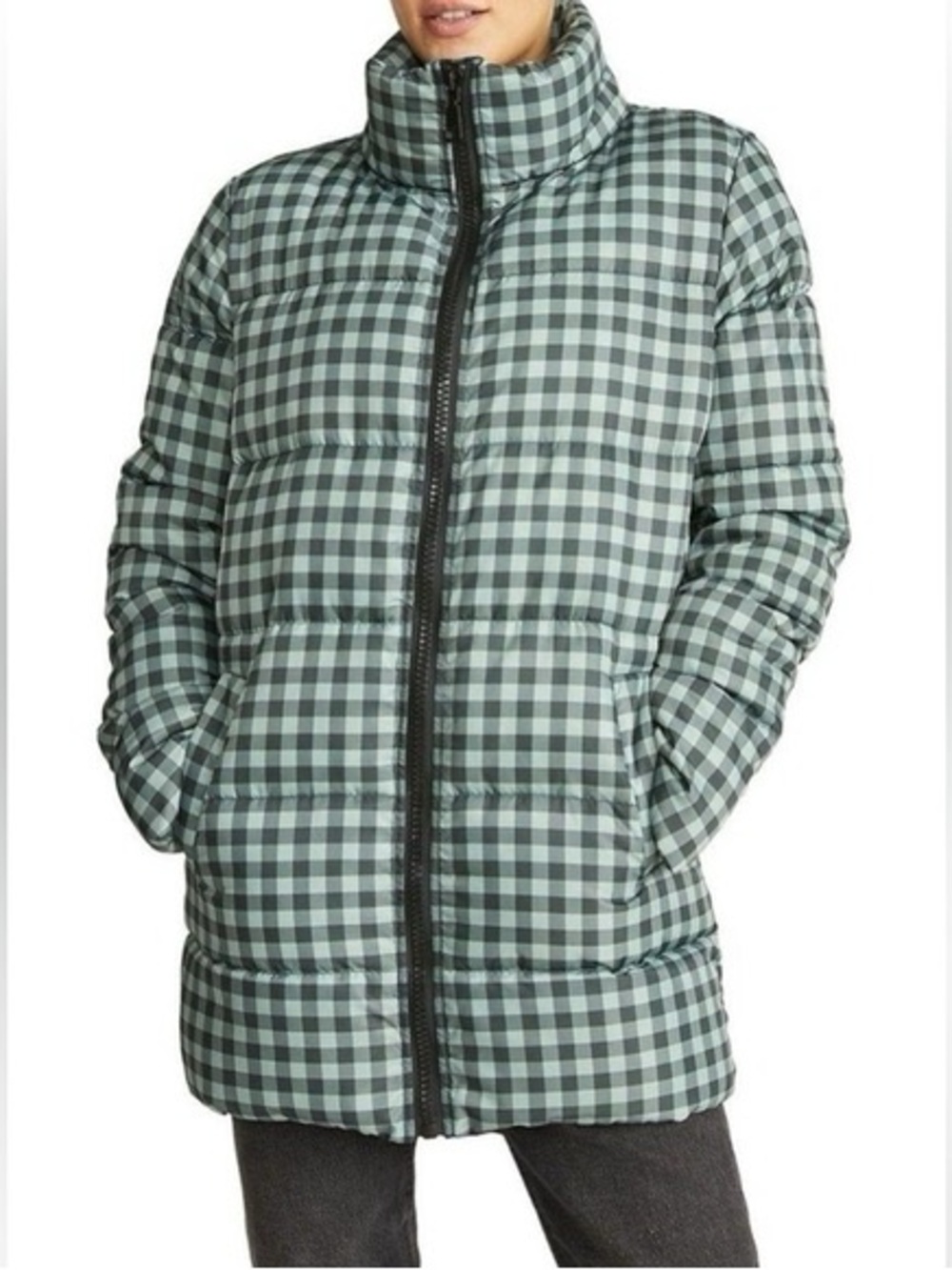 Rebecca Minkoff Women's Gingham Print Puffer Coat Green